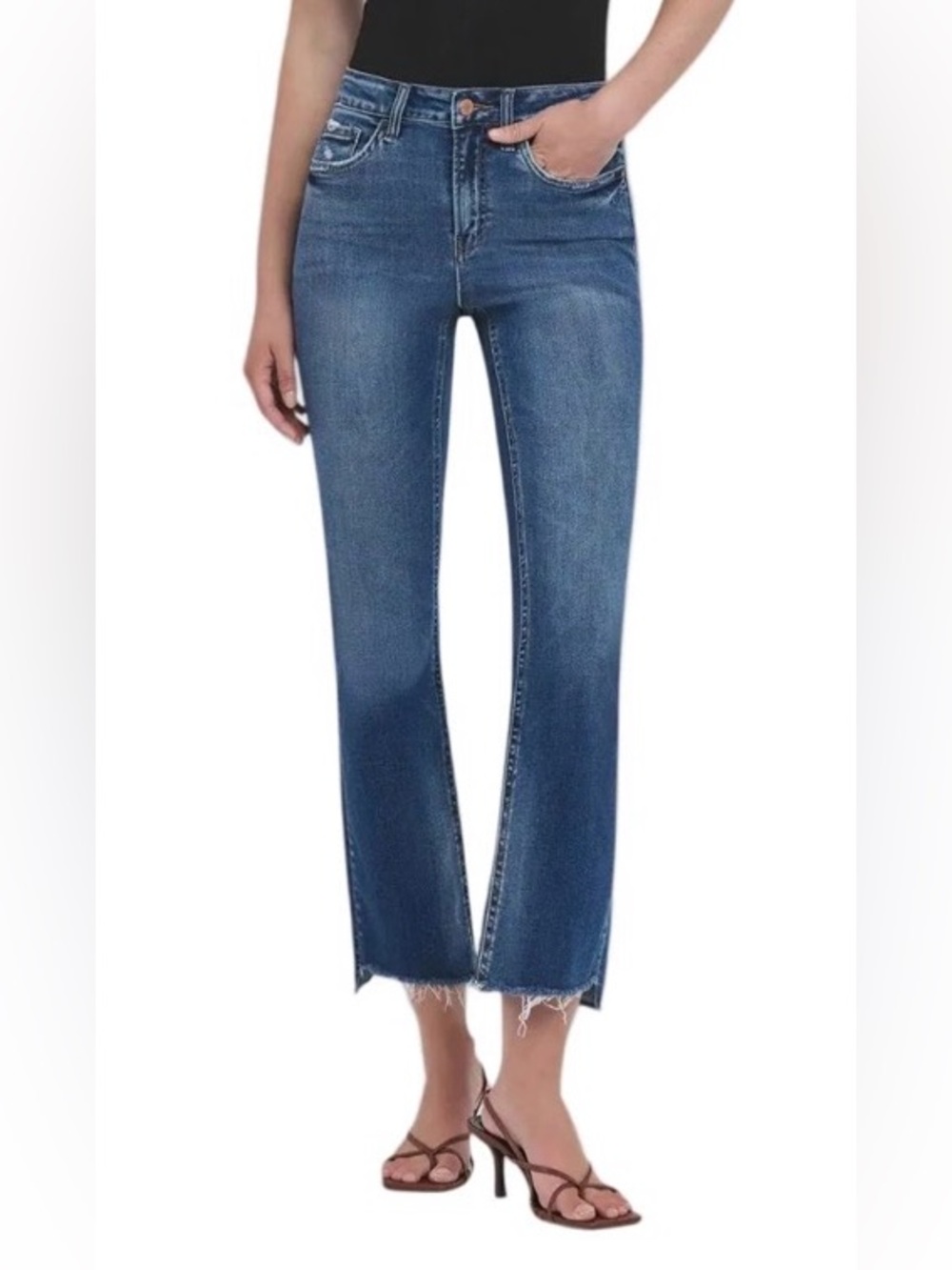 High Rise Cropped Flare Jeans with Step Hemline-(27" inseam) F5245